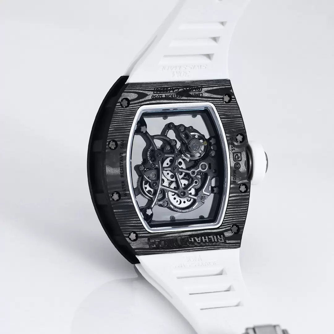 RICHARD MILLE RM055 Original redessiné 1:1 Meilleure édition BBR Factory 2024 Lunette blanche Bracelet noir 