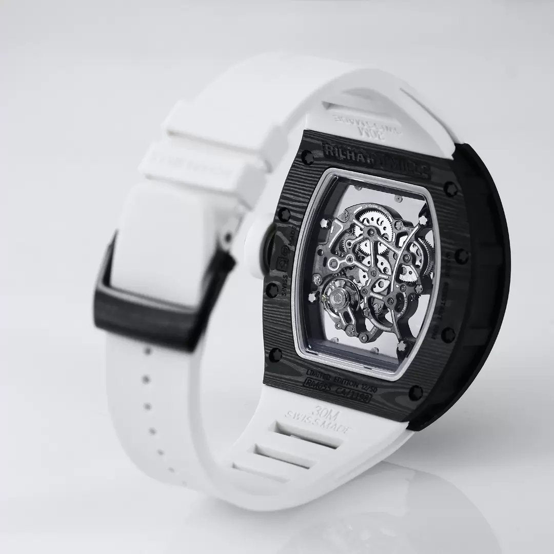 RICHARD MILLE RM055 Original redessiné 1:1 Meilleure édition BBR Factory 2024 Lunette blanche Bracelet noir 