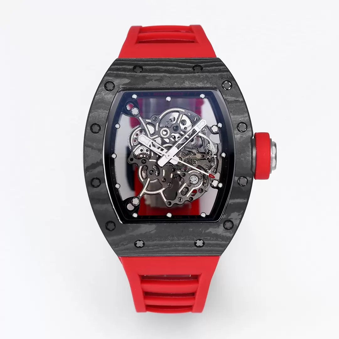 RICHARD MILLE RM055 Original redessiné 1:1 Meilleure édition BBR Factory 2024 Lunette noire Bracelet rouge 