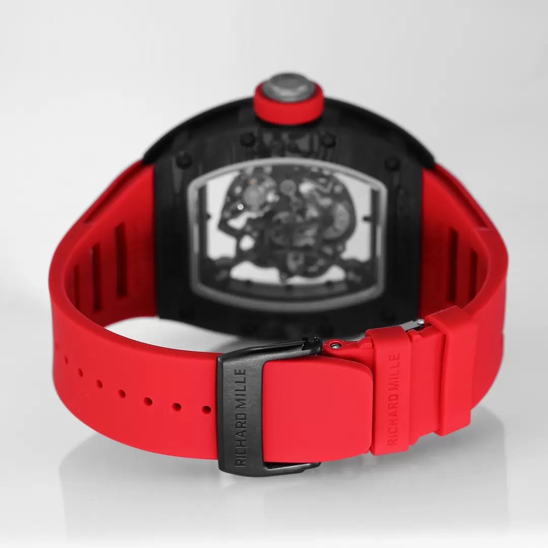 RICHARD MILLE RM055 Original redessiné 1:1 Meilleure édition BBR Factory 2024 Lunette noire Bracelet rouge 