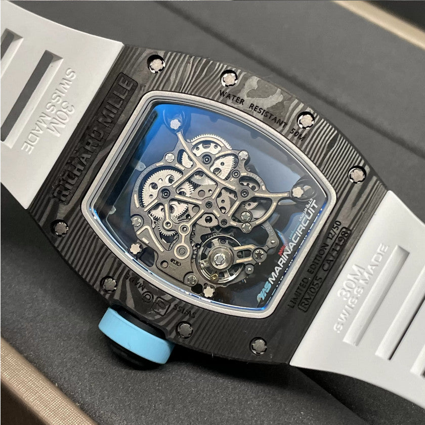 RICHARD MILLE RM055 Original redessiné 1:1 Meilleure édition BBR Factory 2024 Bracelet blanc bleu 