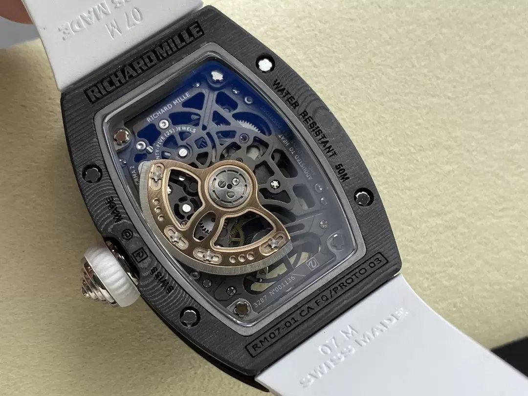 Richard Mille RM 07 RM007 Carbon NTPT Case 1:1 Best Edition G+ Factory White Strap