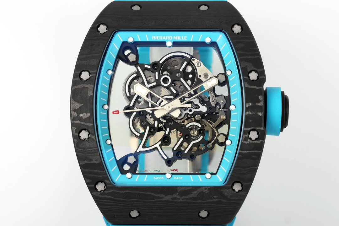 RICHARD MILLE  RM055  ZF 2024 1:1 Best Edition Carbon Fiber Case turquoise Strap