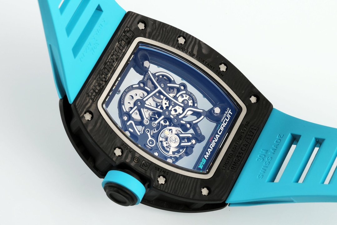 RICHARD MILLE  RM055  ZF 2024 1:1 Best Edition Carbon Fiber Case turquoise Strap