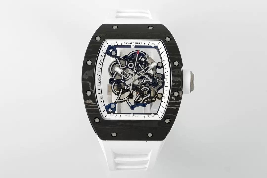 RICHARD MILLE  RM055  ZF 2024 1:1 Best Edition Carbon Fiber Case White Strap