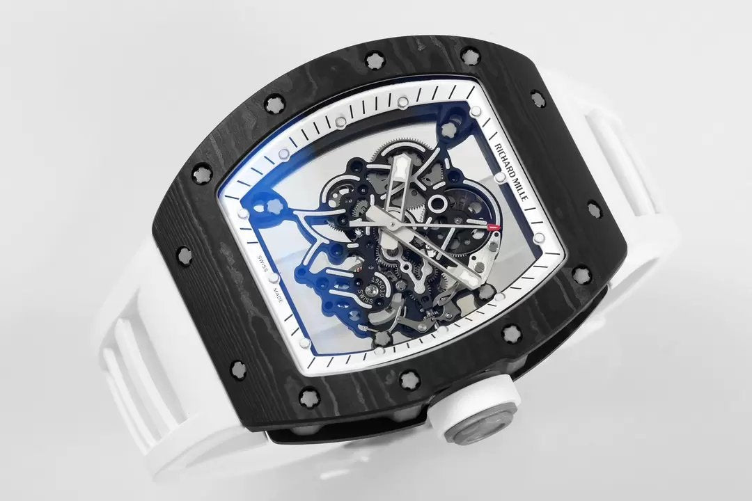 RICHARD MILLE  RM055  ZF 2024 1:1 Best Edition Carbon Fiber Case White Strap