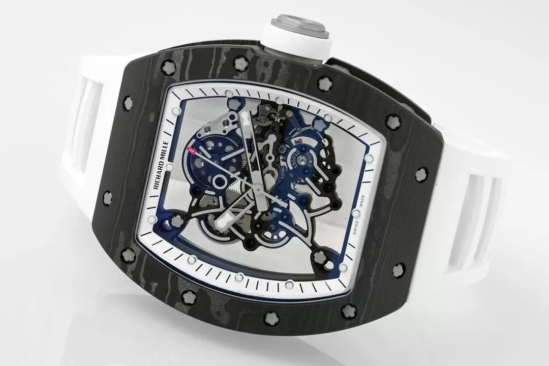 RICHARD MILLE  RM055  ZF 2024 1:1 Best Edition Carbon Fiber Case White Strap