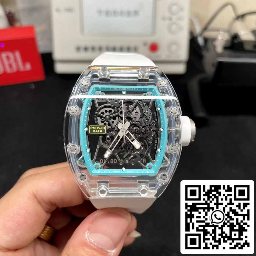 Richard Mille RM35-01 Sonic Factory 1:1 Best Edition Saphire case White Rubber Strap