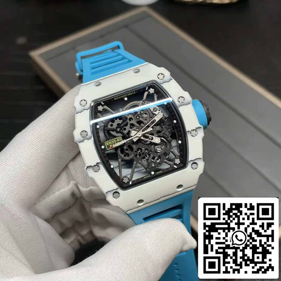 Richard Mille RM35-01 Sonic Factory 1:1 Best Edition White Carbon NTPT Blue Rubber Strap