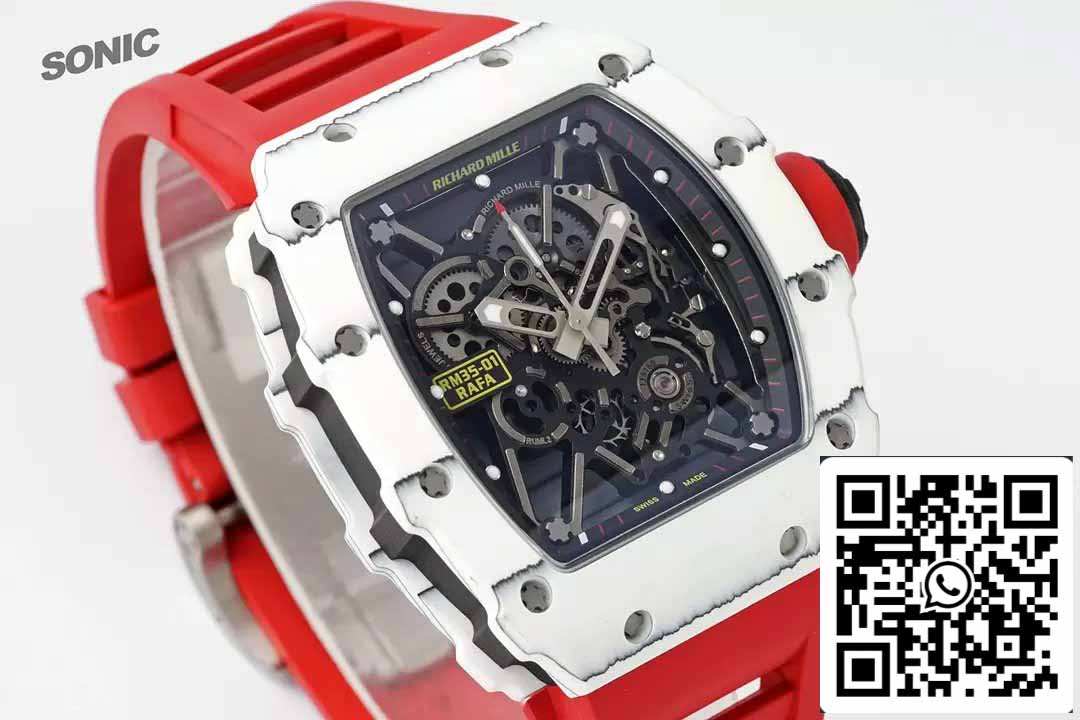 Richard Mille RM35-01 Sonic Factory 1:1 Best Edition White Carbon NTPT Red Rubber Strap