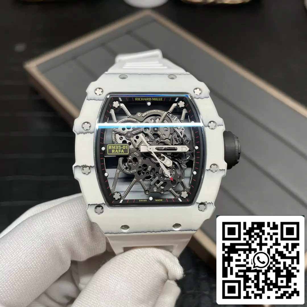 Richard Mille RM35-01 Sonic Factory 1:1 Best Edition White Carbon NTPT White Rubber Strap