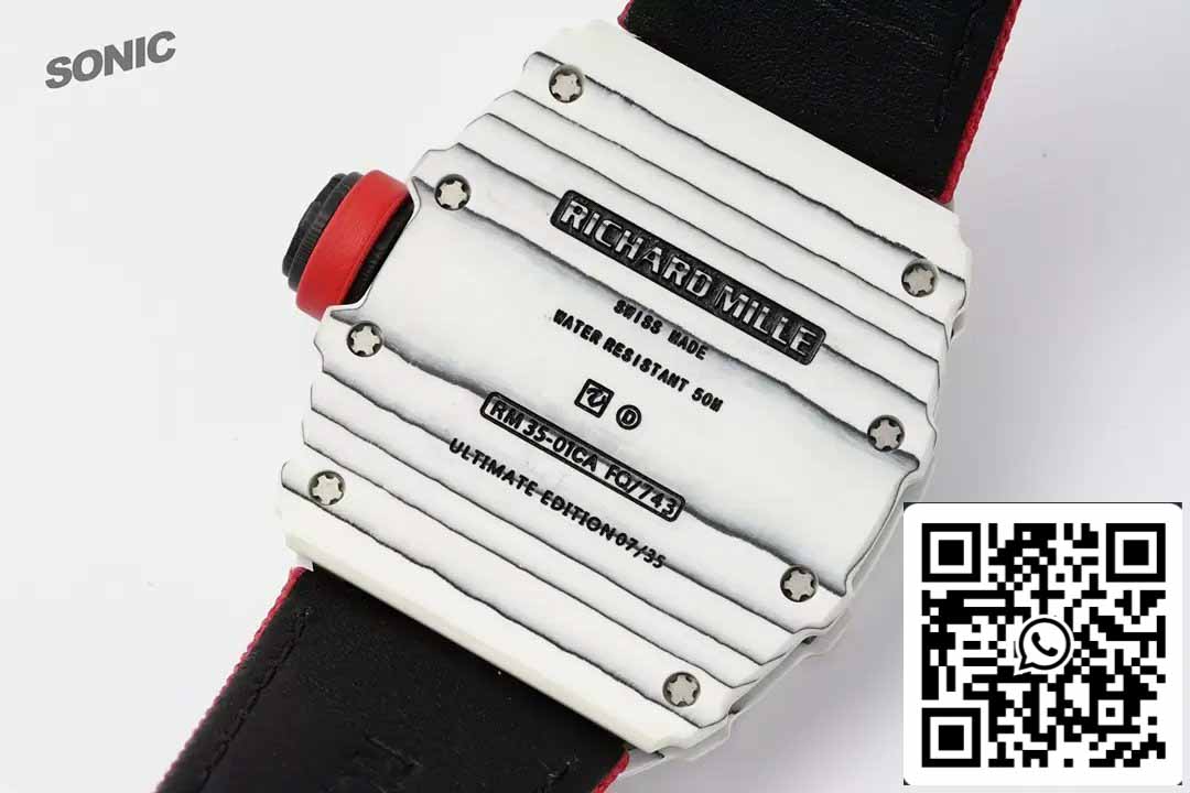 Richard Mille RM35-01 Sonic Factory 1:1 Best Edition White Carbon NTPT Red Velcro Strap