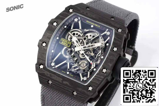 Richard Mille RM35-01 Sonic Factory 1:1 Best Edition White Carbon NTPT Grey Velcro Strap