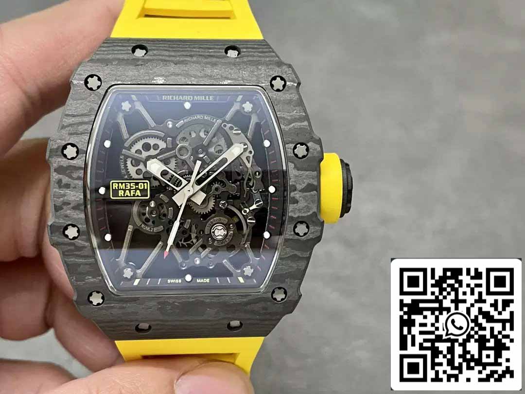 Richard Mille RM35-01 Sonic Factory 1:1 Best Edition Black Carbon NTPT Yellow Rubber Strap