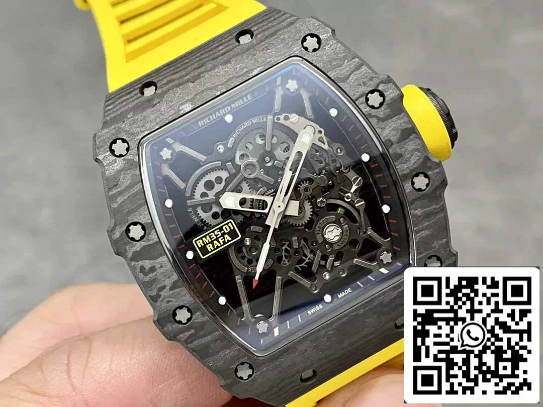 Richard Mille RM35-01 Sonic Factory 1:1 Best Edition Black Carbon NTPT Yellow Rubber Strap