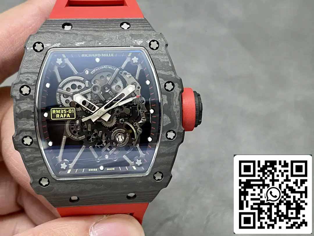 Richard Mille RM35-01 Sonic Factory 1:1 Best Edition Black Carbon NTPT Red Rubber Strap