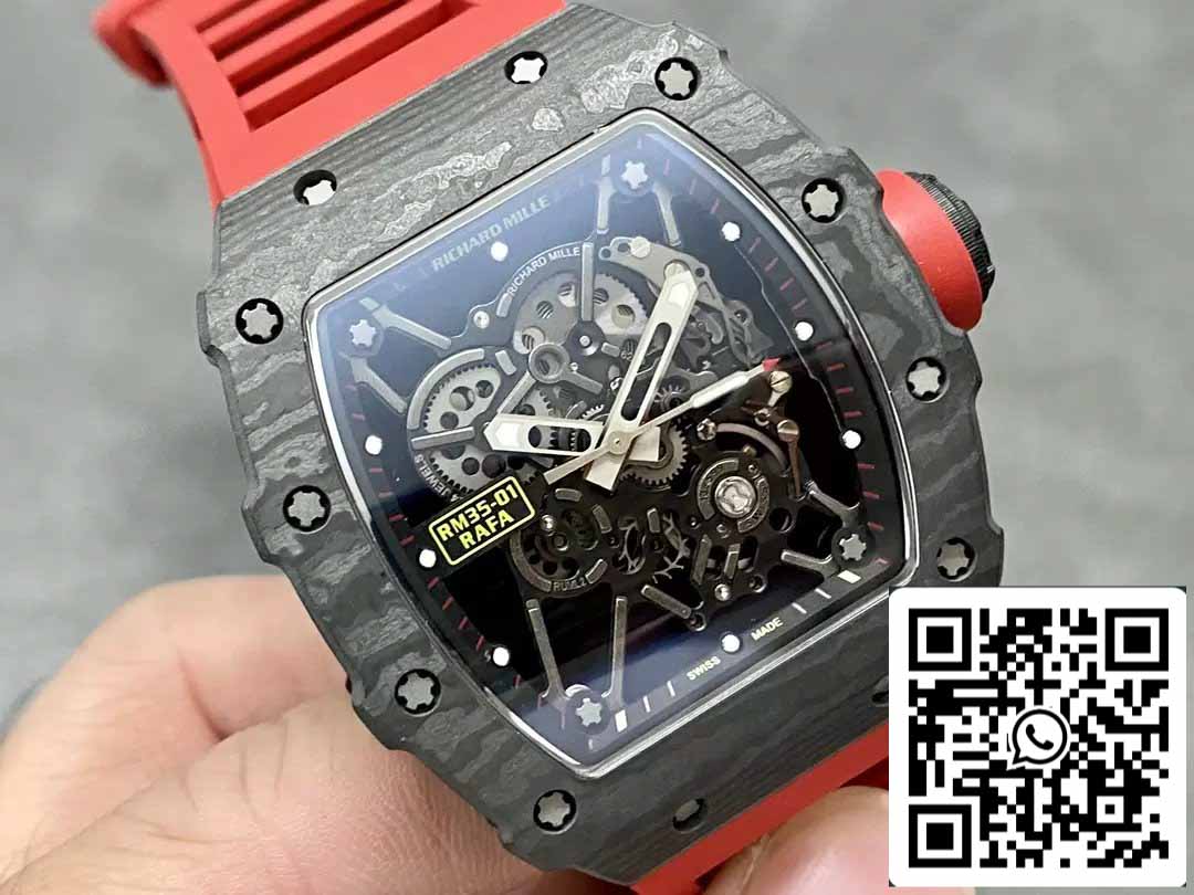 Richard Mille RM35-01 Sonic Factory 1:1 Best Edition Black Carbon NTPT Red Rubber Strap