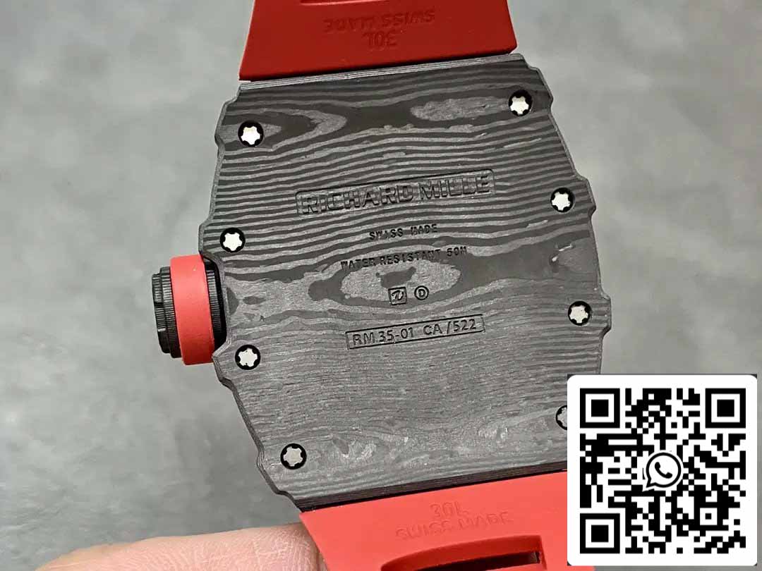 Richard Mille RM35-01 Sonic Factory 1:1 Best Edition Black Carbon NTPT Red Rubber Strap