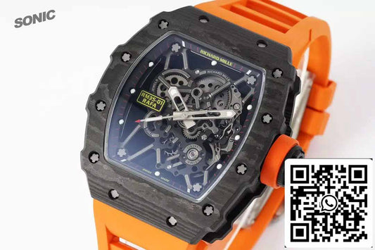 Richard Mille RM35-01 Sonic Factory 1:1 Best Edition Black Carbon NTPT Orange Rubber Strap