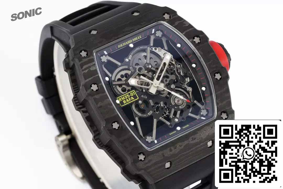 Richard Mille RM35-01 Sonic Factory 1:1 Best Edition Black Carbon NTPT Black Rubber Strap