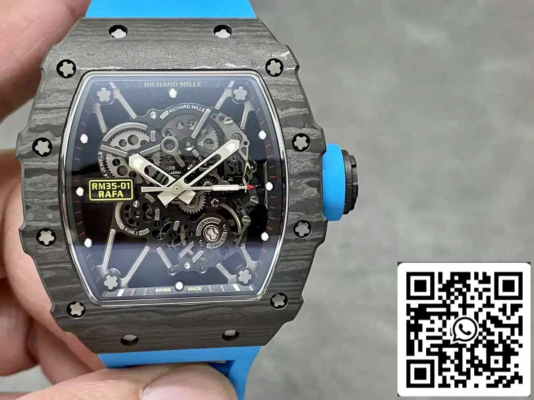 Richard Mille RM35-01 Sonic Factory 1:1 Best Edition Black Carbon NTPT Blue Rubber Strap