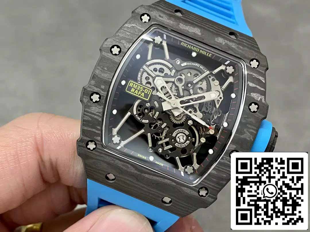 Richard Mille RM35-01 Sonic Factory 1:1 Best Edition Black Carbon NTPT Blue Rubber Strap