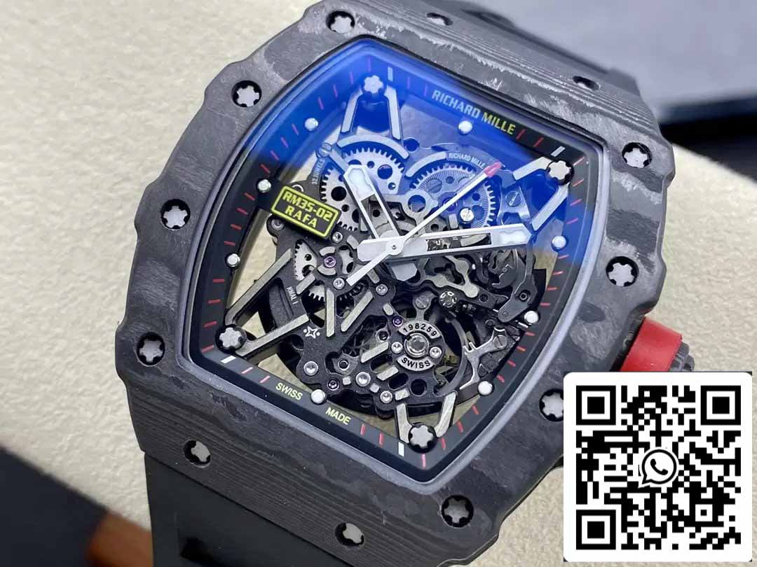 Richard Mille RM035-02 T+ Factory 1:1 Best Edition Carbon Fiber Case Black Rubber Strap