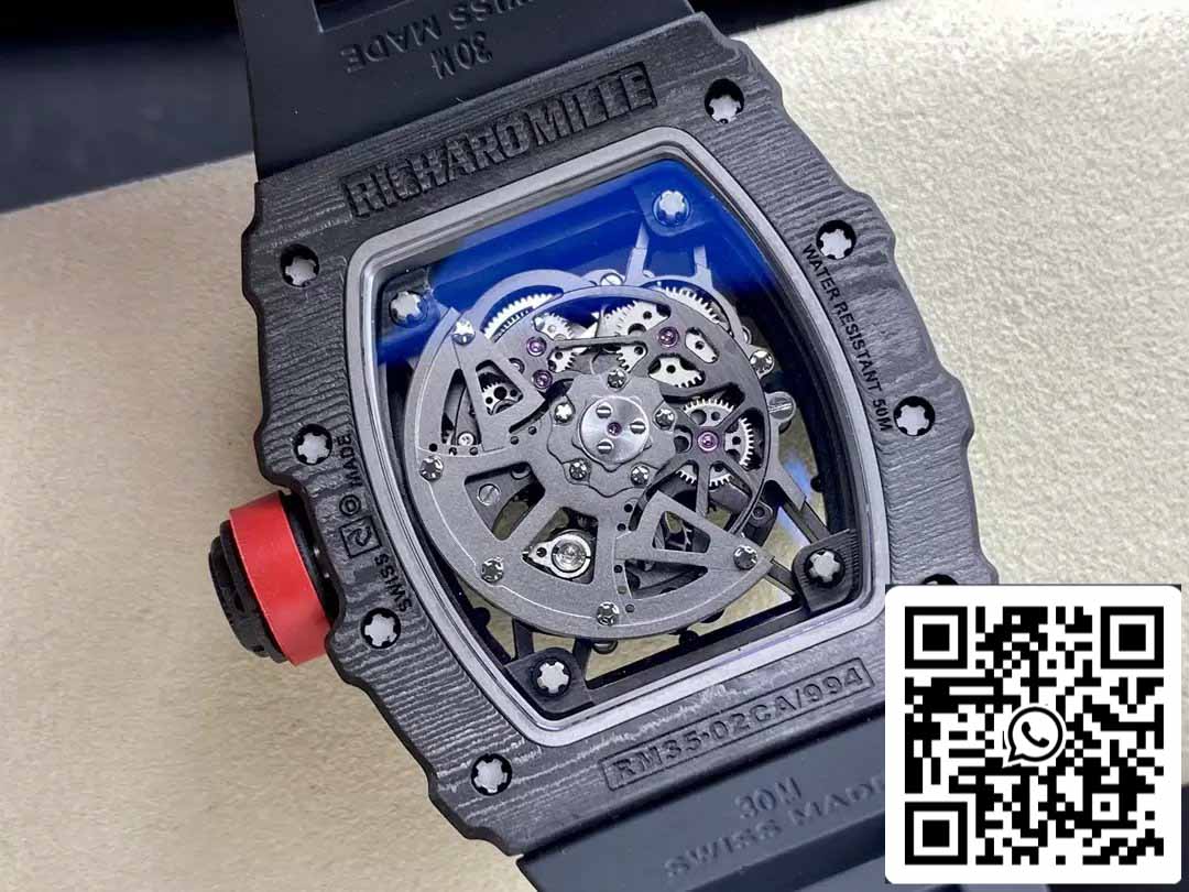 Richard Mille RM035-02 T+ Factory 1:1 Best Edition Carbon Fiber Case Black Rubber Strap