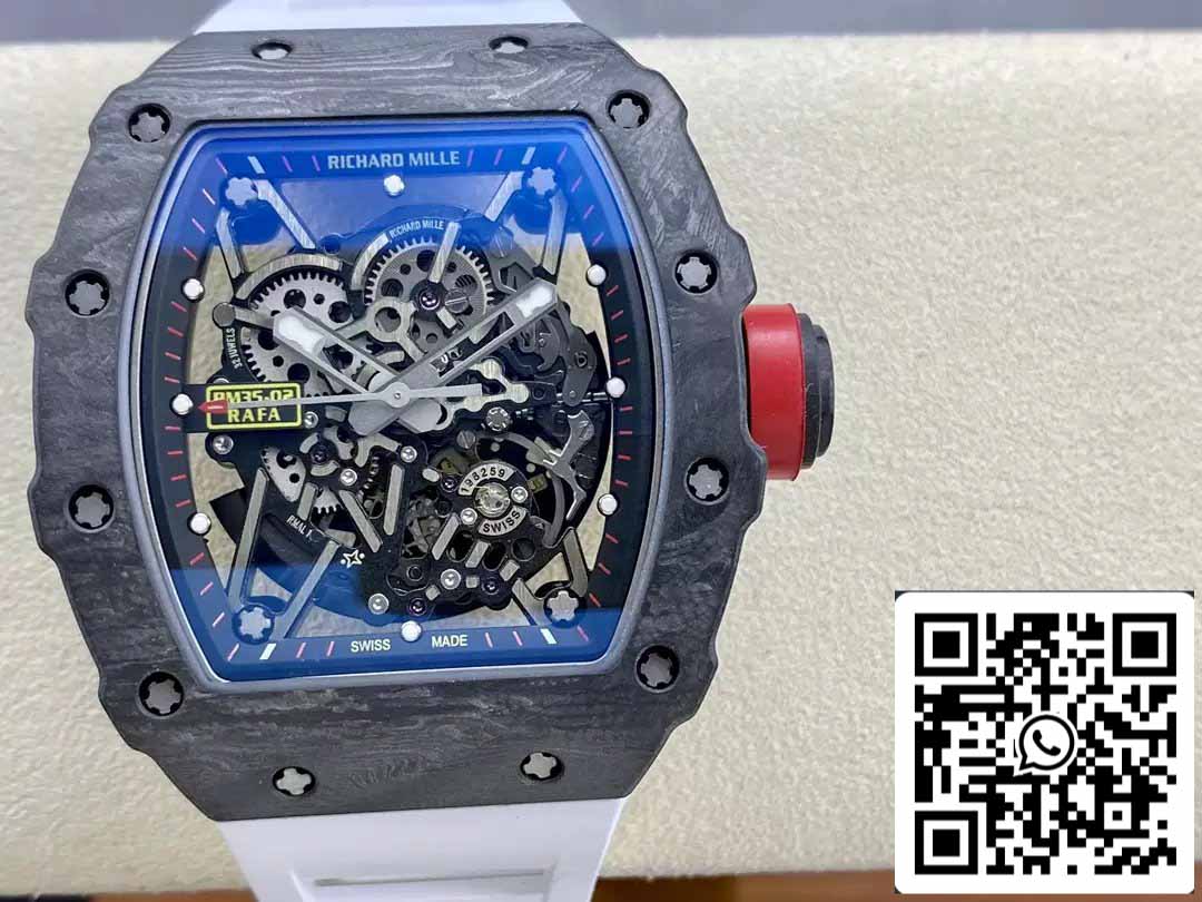 Richard Mille RM035-02 T+ Factory 1:1 Best Edition Carbon Fiber Case White Rubber Strap