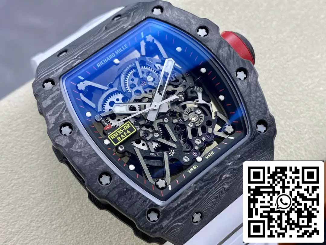 Richard Mille RM035-02 T+ Factory 1:1 Best Edition Carbon Fiber Case White Rubber Strap