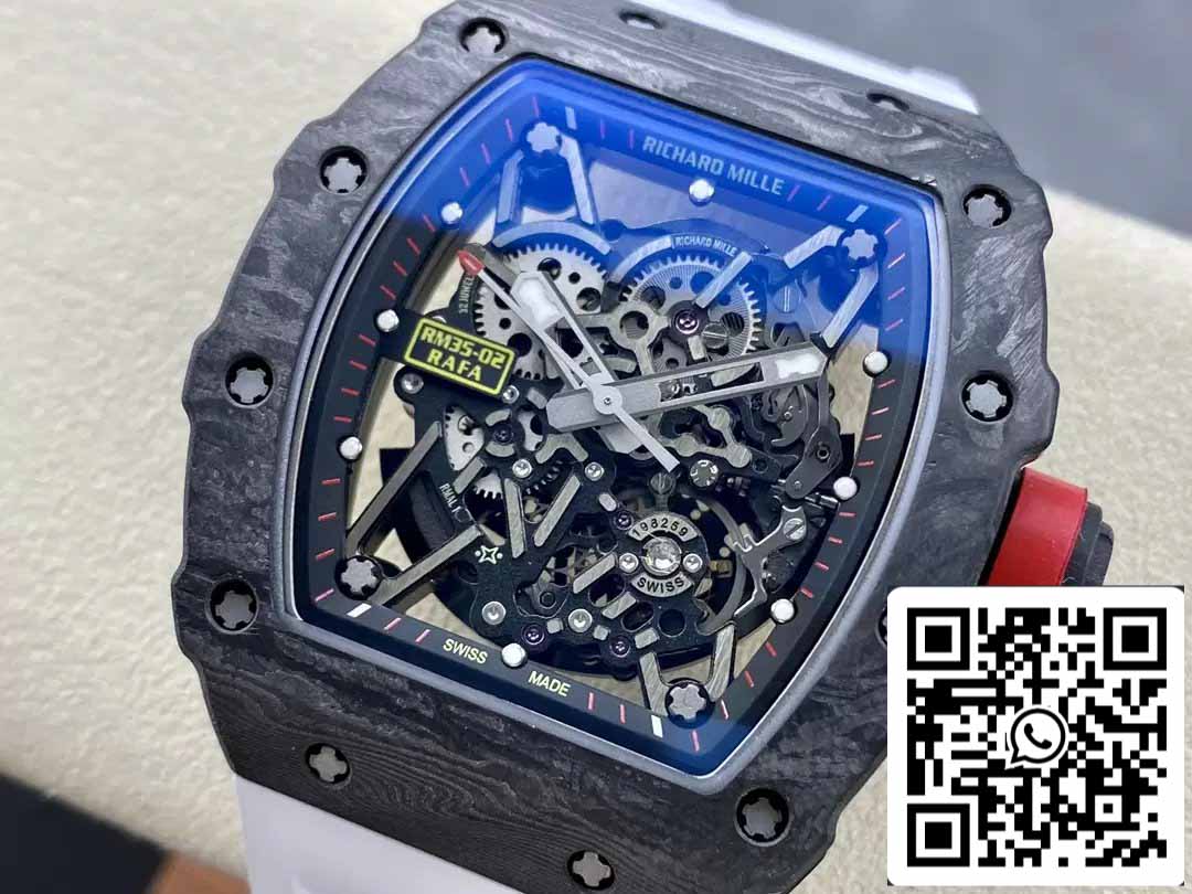 Richard Mille RM035-02 T+ Factory 1:1 Best Edition Carbon Fiber Case White Rubber Strap