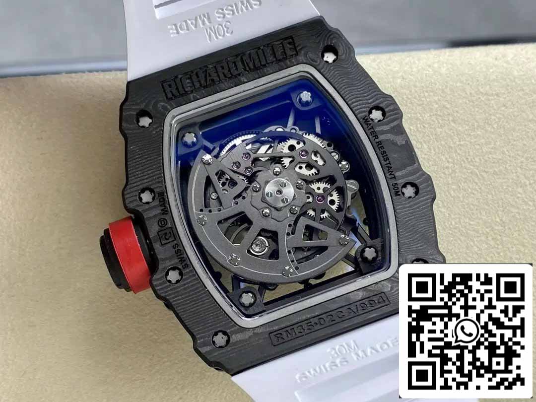 Richard Mille RM035-02 T+ Factory 1:1 Best Edition Carbon Fiber Case White Rubber Strap