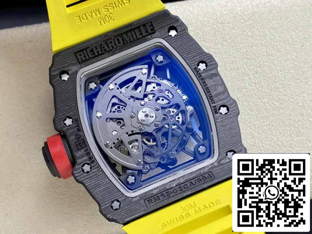 Richard Mille RM035-02 T+ Factory 1:1 Best Edition Carbon Fiber Case Yellow Rubber Strap ao chép)