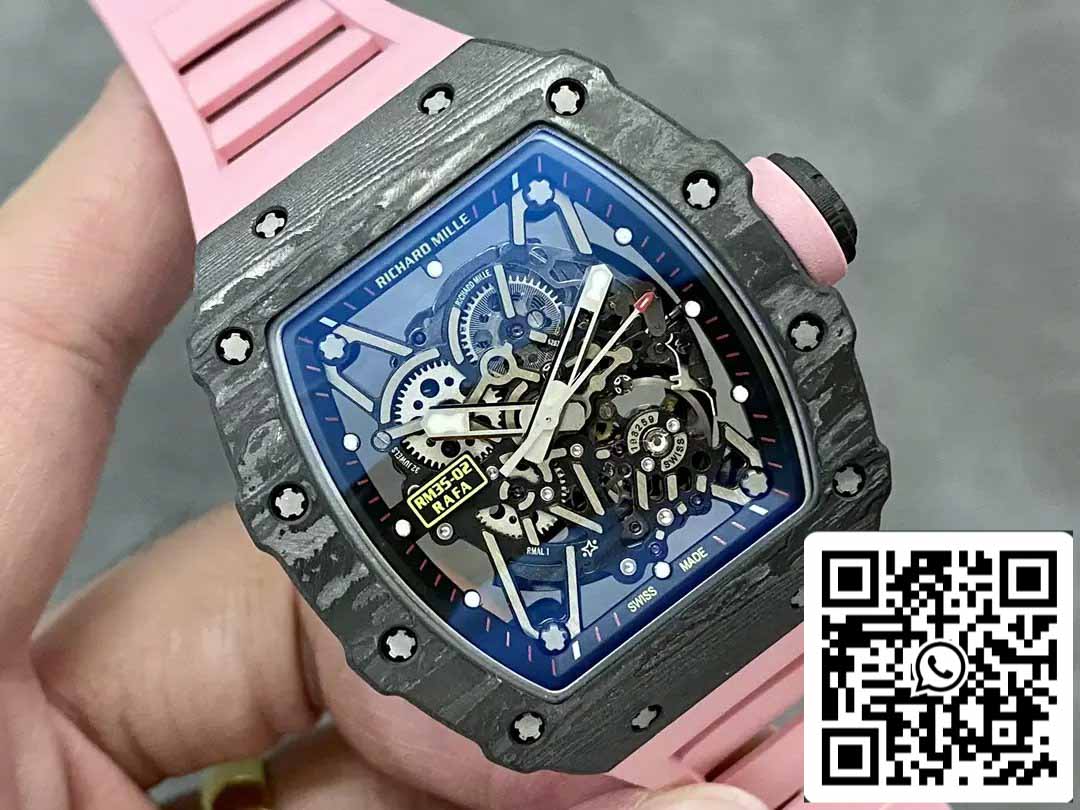 Richard Mille RM035-02 T+ Factory 1:1 Best Edition Carbon Fiber Case Pink Rubber Strap