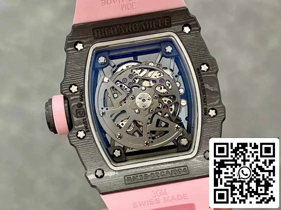 Richard Mille RM035-02 T+ Factory 1:1 Best Edition Carbon Fiber Case Pink Rubber Strap