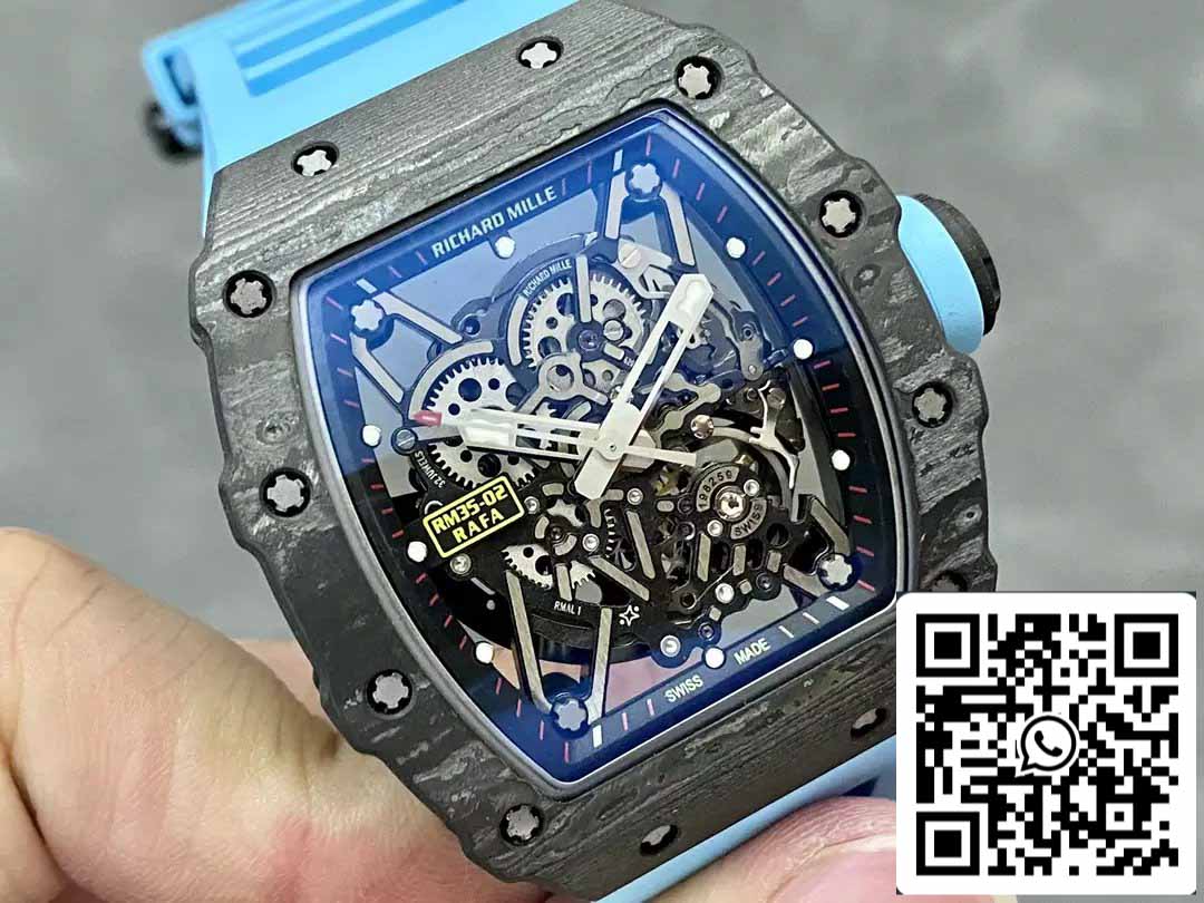 Richard Mille RM035-02 T+ Factory 1:1 Best Edition Carbon Fiber Case Blue Rubber Strap