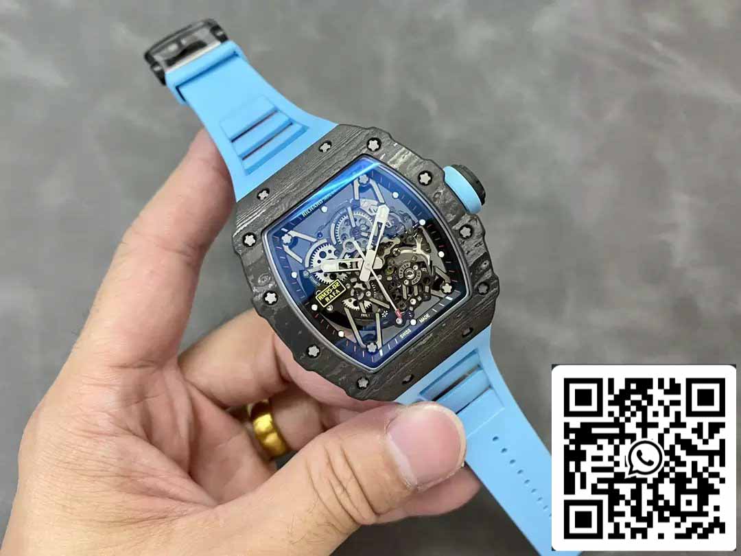 Richard Mille RM035-02 T+ Factory 1:1 Best Edition Carbon Fiber Case Blue Rubber Strap