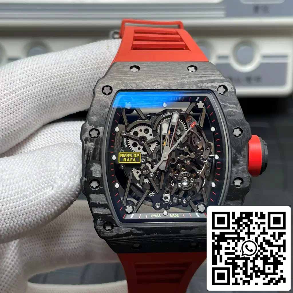 Richard Mille RM035-02 T+ Factory 1:1 Best Edition Carbon Fiber Case Red Rubber Strap