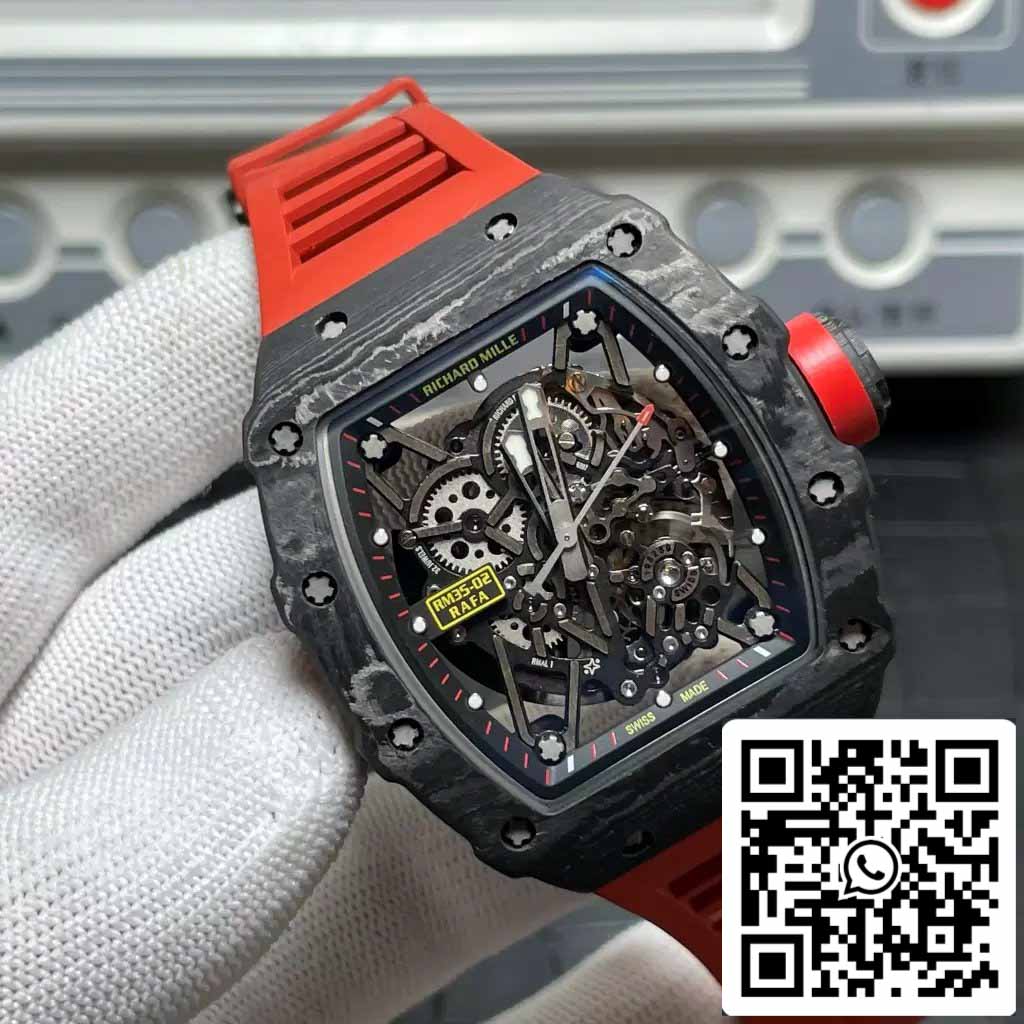 Richard Mille RM035-02 T+ Factory 1:1 Best Edition Carbon Fiber Case Red Rubber Strap