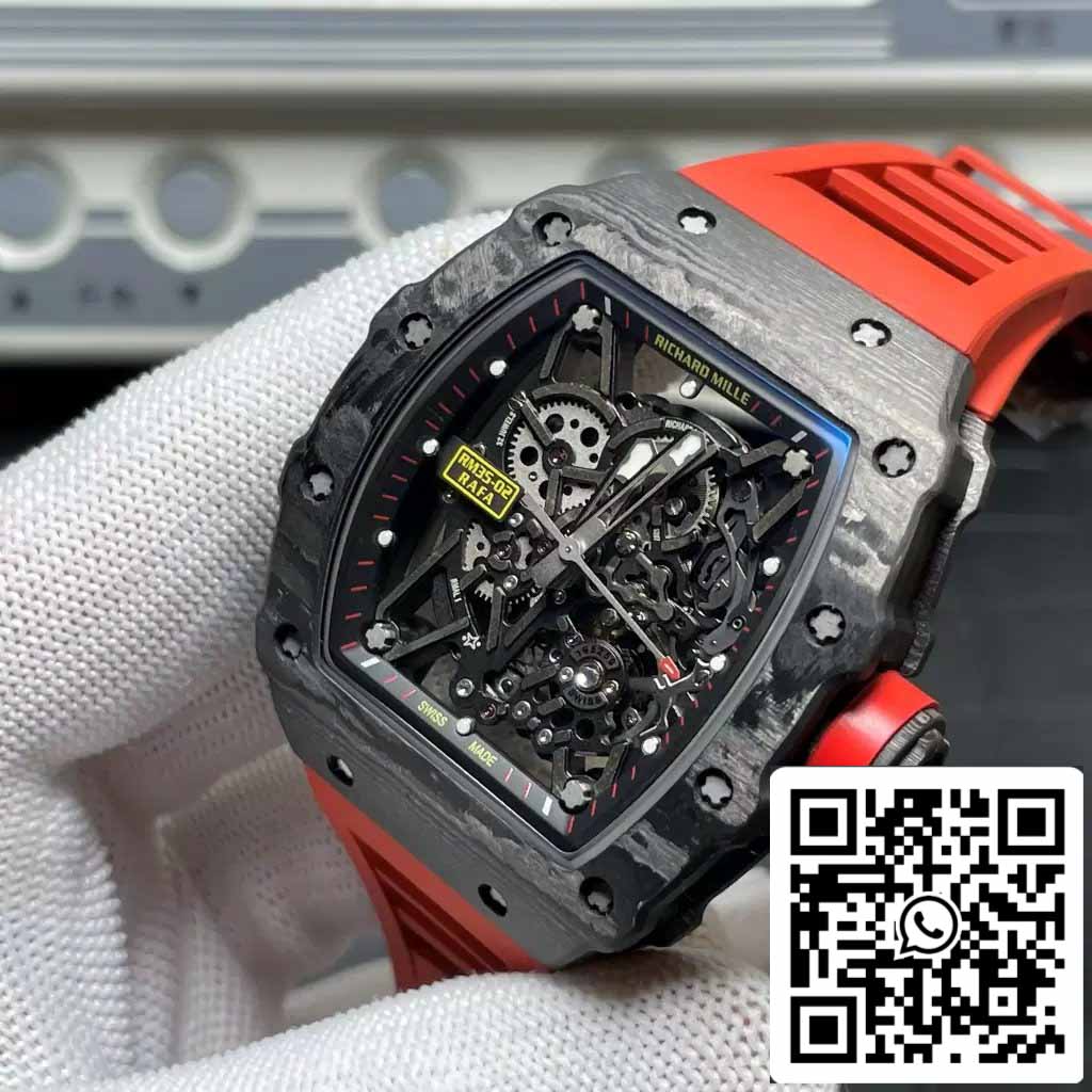 Richard Mille RM035-02 T+ Factory 1:1 Best Edition Carbon Fiber Case Red Rubber Strap