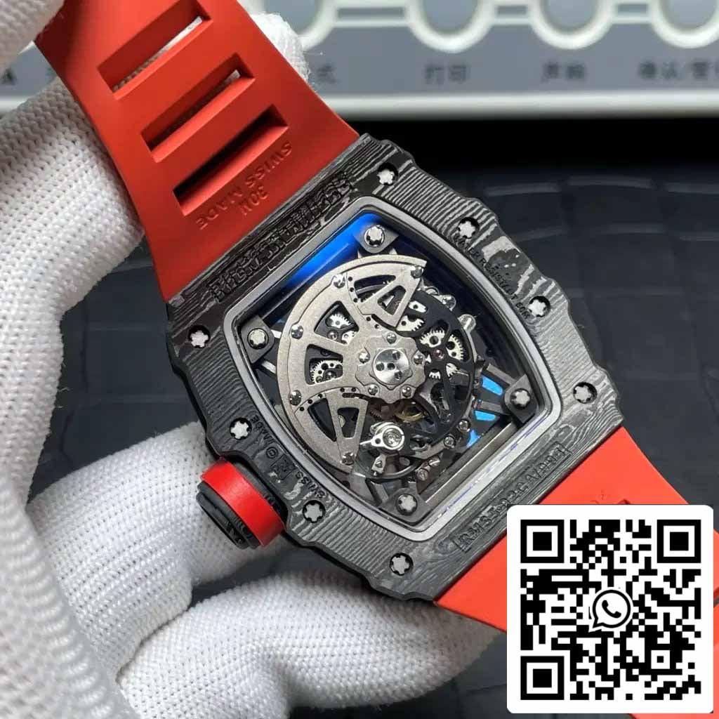 Richard Mille RM035-02 T+ Factory 1:1 Best Edition Carbon Fiber Case Red Rubber Strap