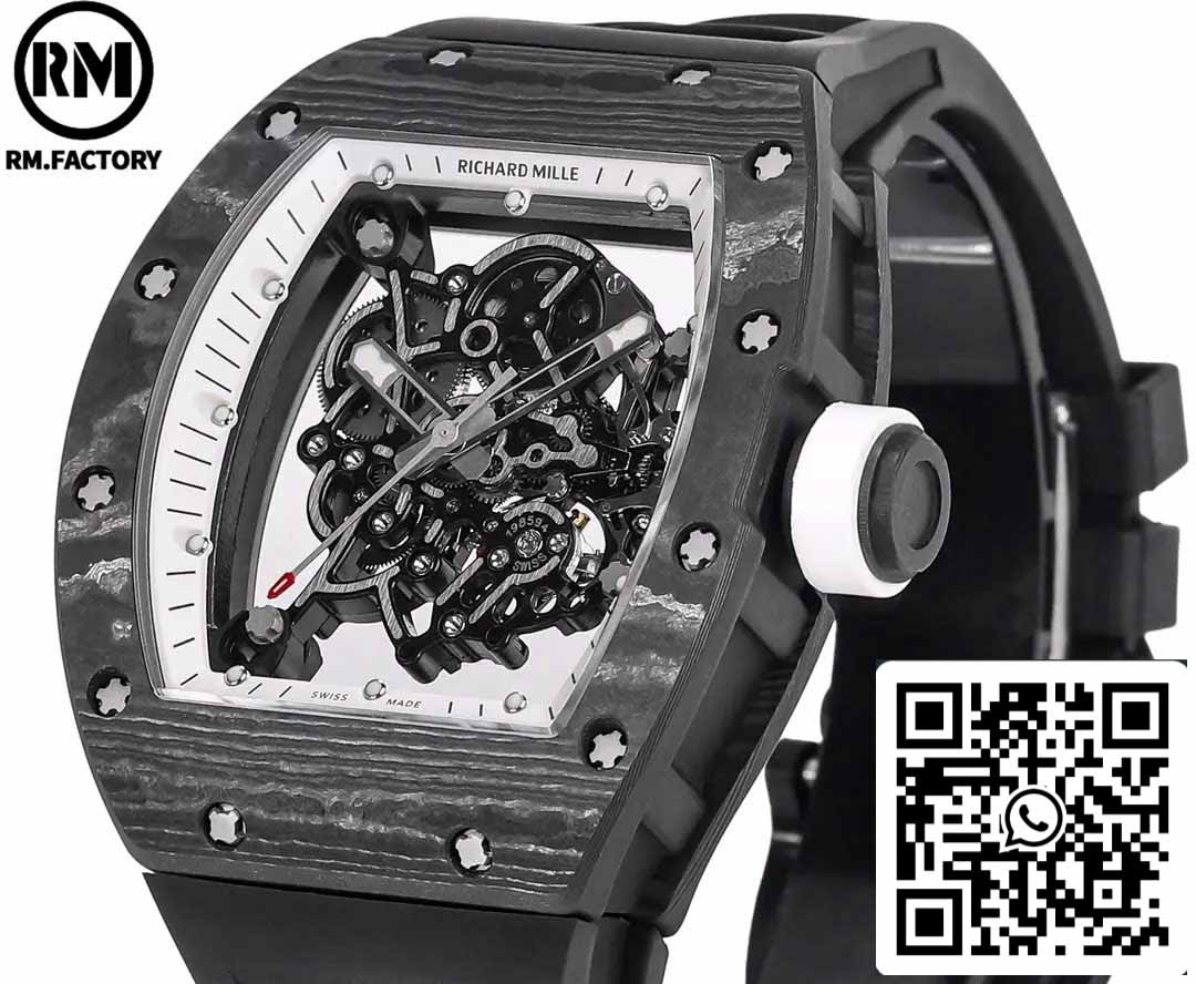 RICHARD MILLE  RM055  Carbon Fiber Case 1:1 Best Edition RM Factory newest 2024 White Dial