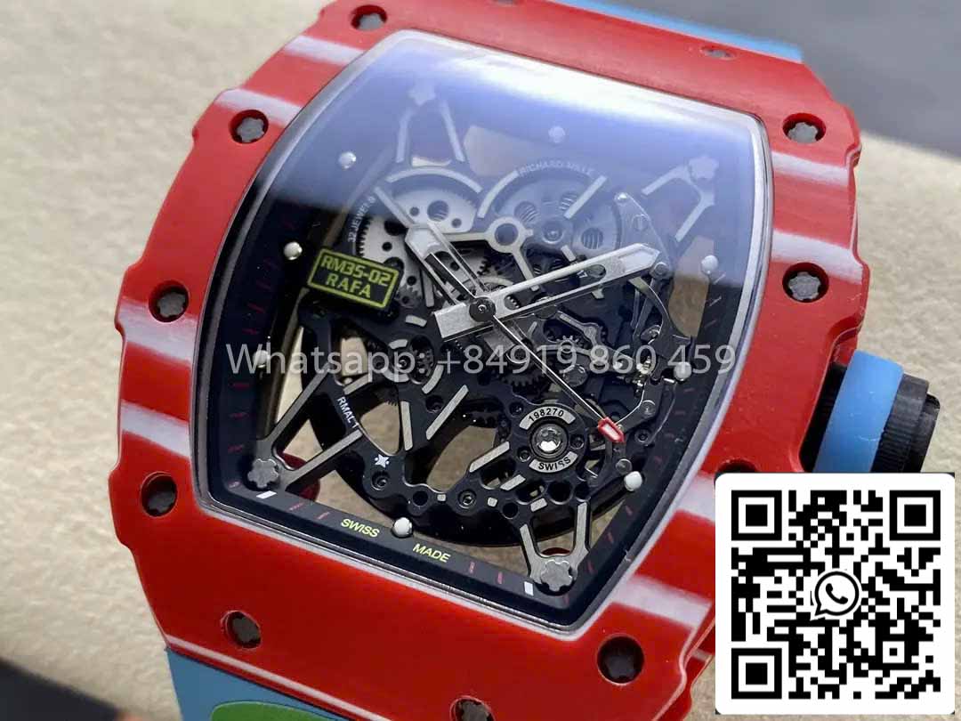 Richard Mille RM035-02 1:1 Best Clone R7 Factory Red Carbon Case Blue Strap