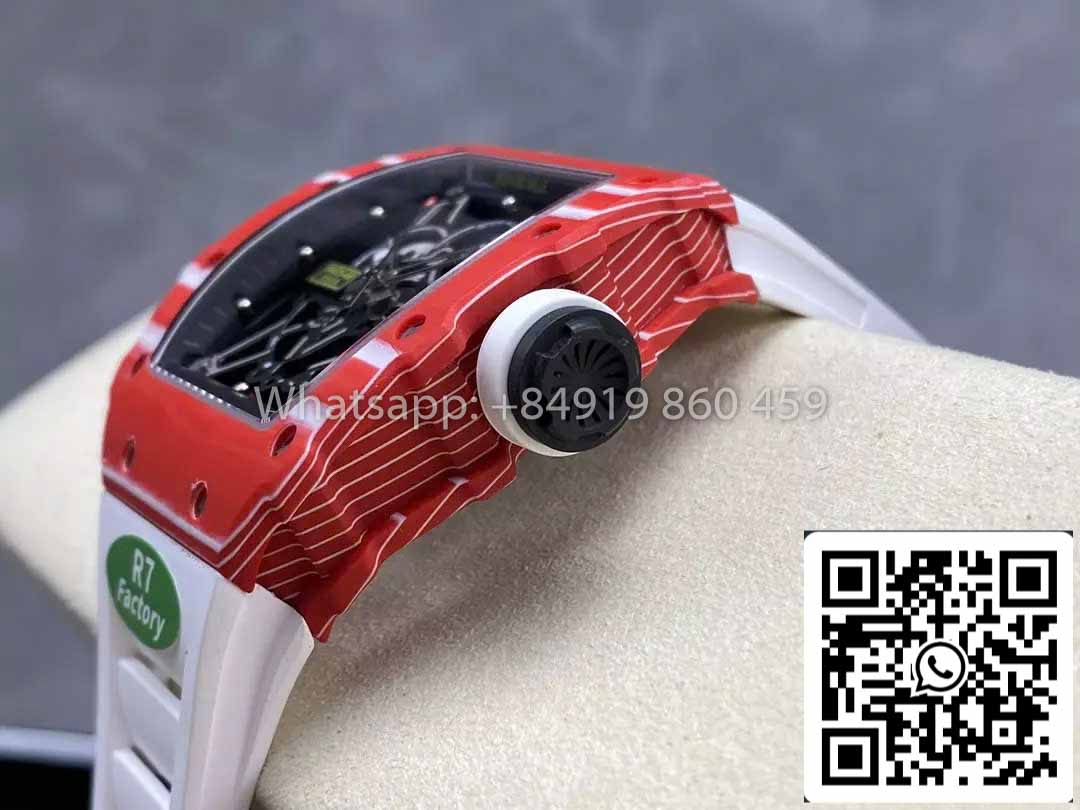 Richard Mille RM035-02 1:1 Best Clone R7 Factory Red Carbon Case White Strap