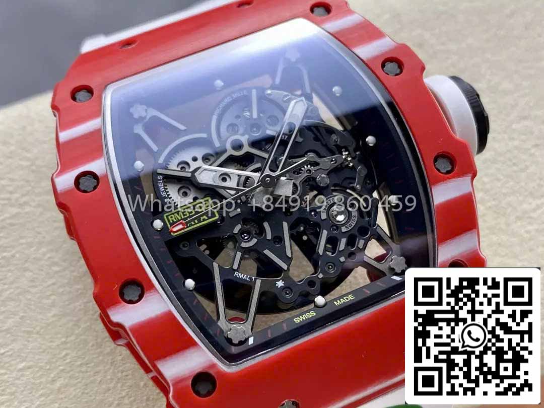 Richard Mille RM035-02 1:1 Best Clone R7 Factory Red Carbon Case White Strap