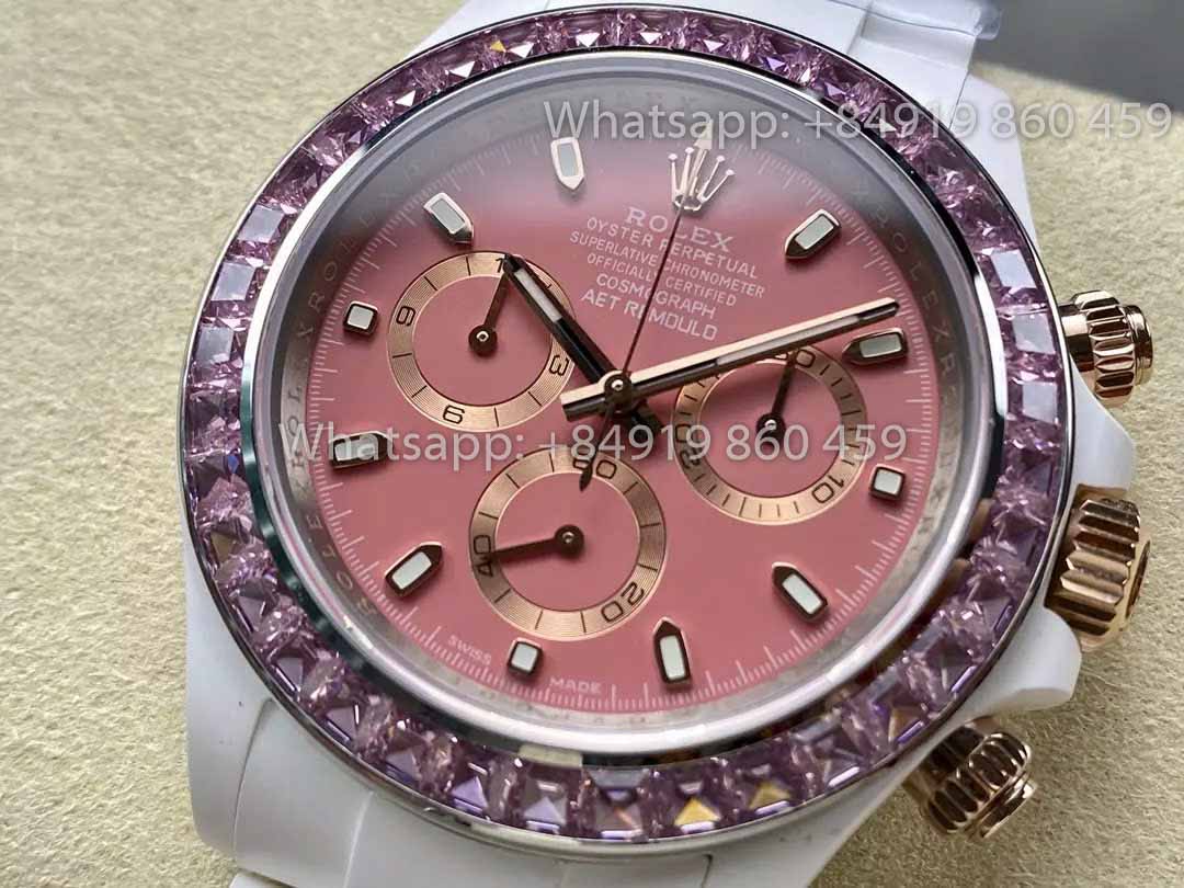 AET REMOULD Ceramic Rolex Daytona "ACherry Blossom Pink" Bezel Stone 1:1 Best Clone Edition