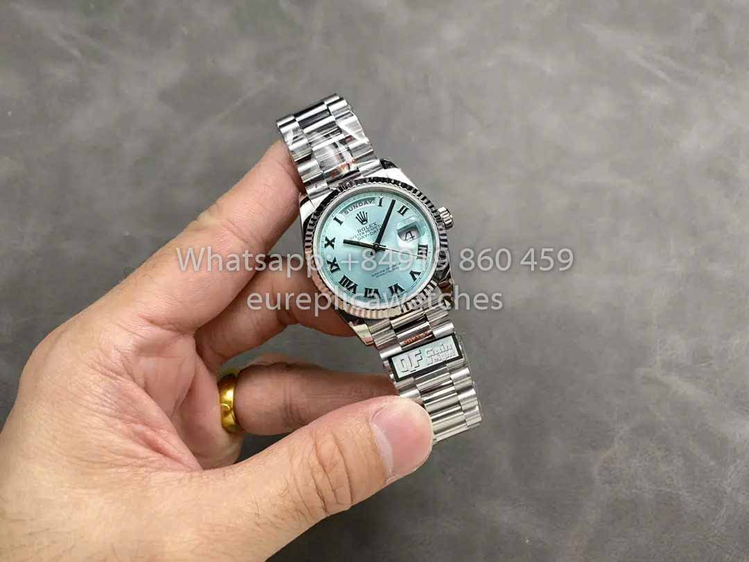 Rolex Day Date M128236 QF Factory 1:1 Best Clone Ice Blue Numeral Dial