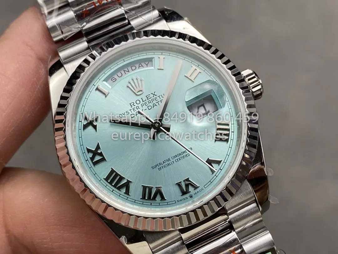 Rolex Day Date M128236 QF Factory 1:1 Best Clone Ice Blue Numeral Dial