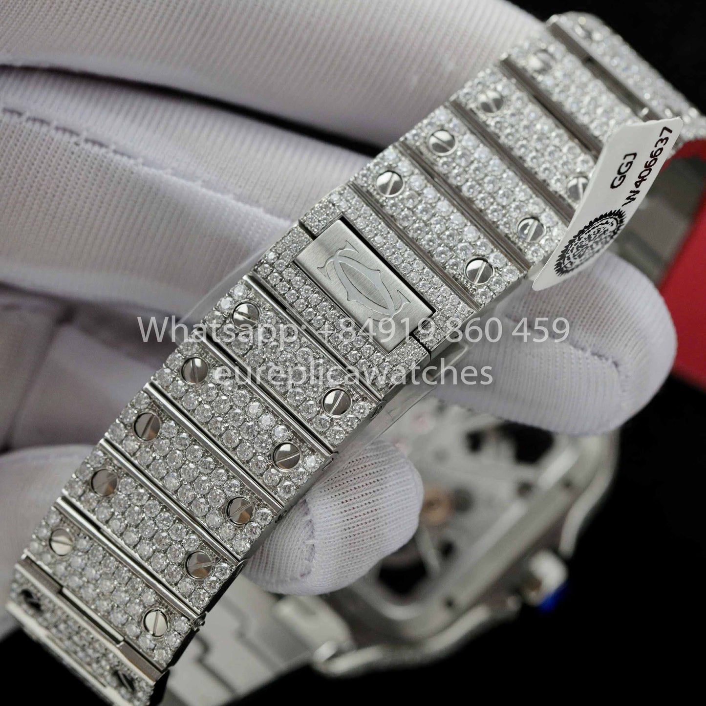 Santos De Cartier Skeleton Moissanite Iced Out Watch Square Dial  1:1 Best Clone