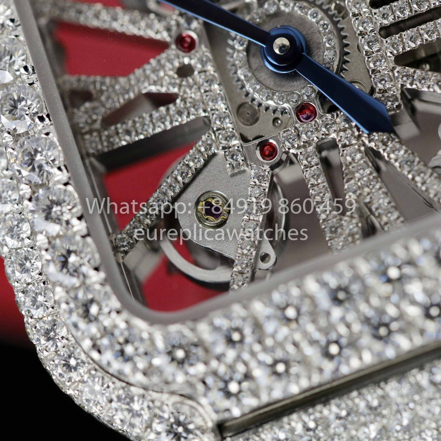 Santos De Cartier Skeleton Moissanite Iced Out Watch Square Dial  1:1 Best Clone